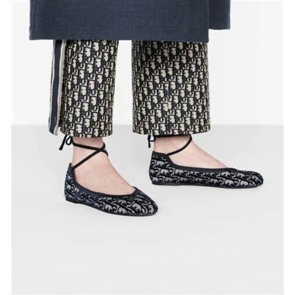 Christian Dior Blue Poeme Laced Ballerina Embroidered Velvet Flats, Size 39.5 - Picture 1 of 11